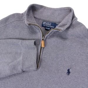 VTG Polo Ralph Lauren Mens XL Quarter Zip Pullover Sweater Gray Cotton Pony